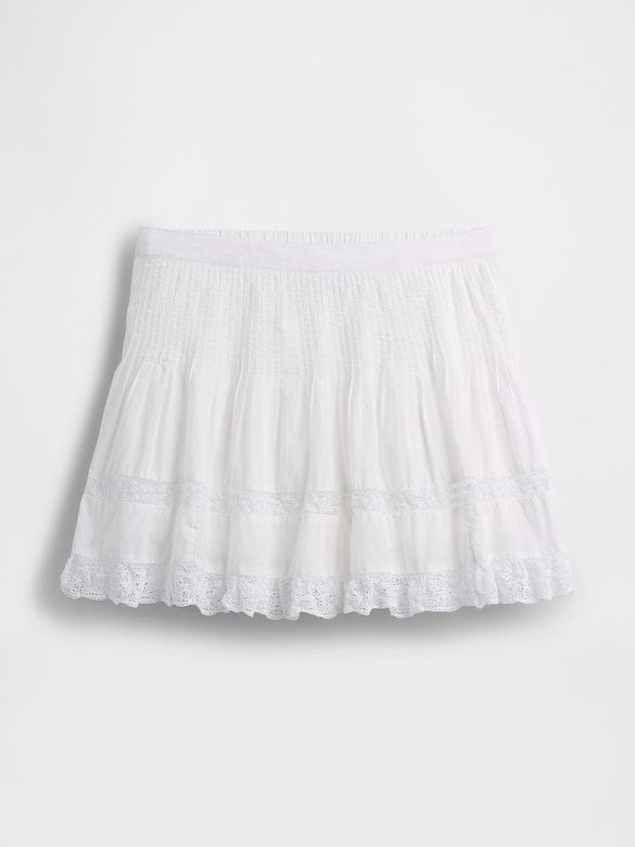 Pintuck Lace-Trim Easy Mini Skort