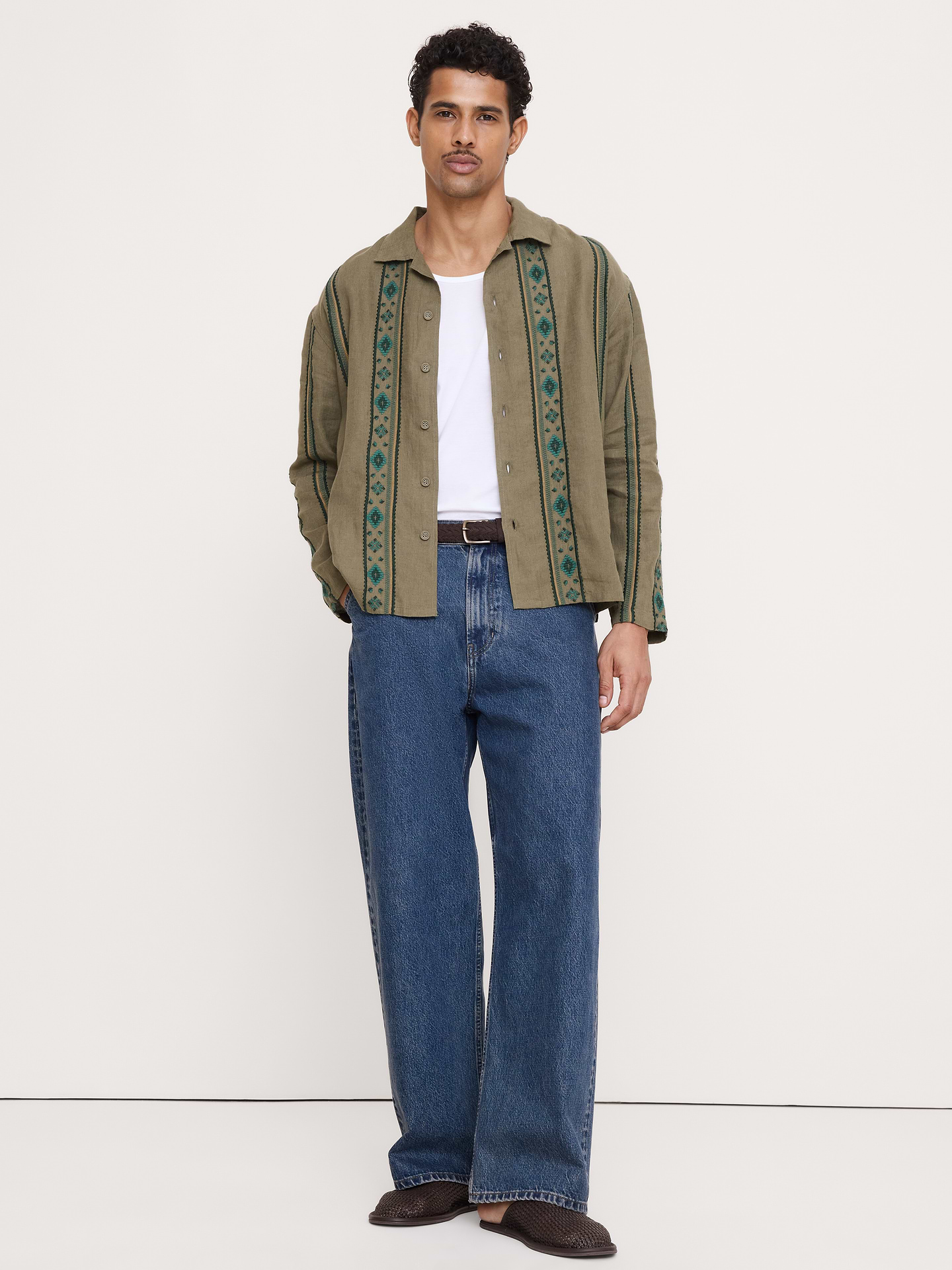 Image number 3 showing, Relaxed-Fit Embroidered Linen Long-Sleeve Resort Shirt