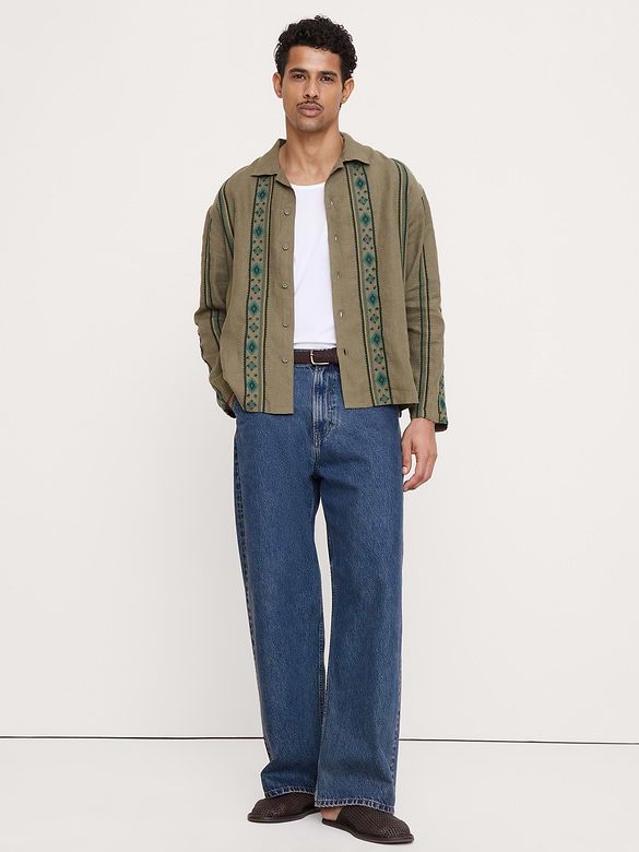 Relaxed-Fit Embroidered Linen Long-Sleeve Resort Shirt