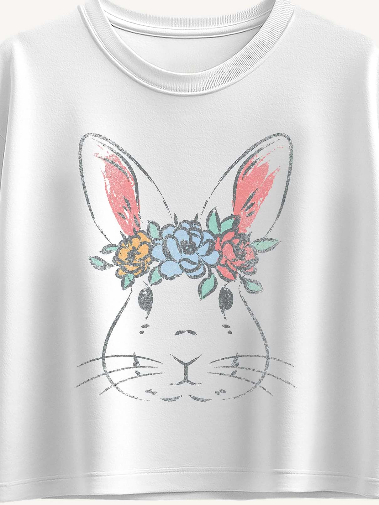 Image 2 of 4, Easter Bunny Face Short Sleeve Boxy Graphic T-Shirt For Girls