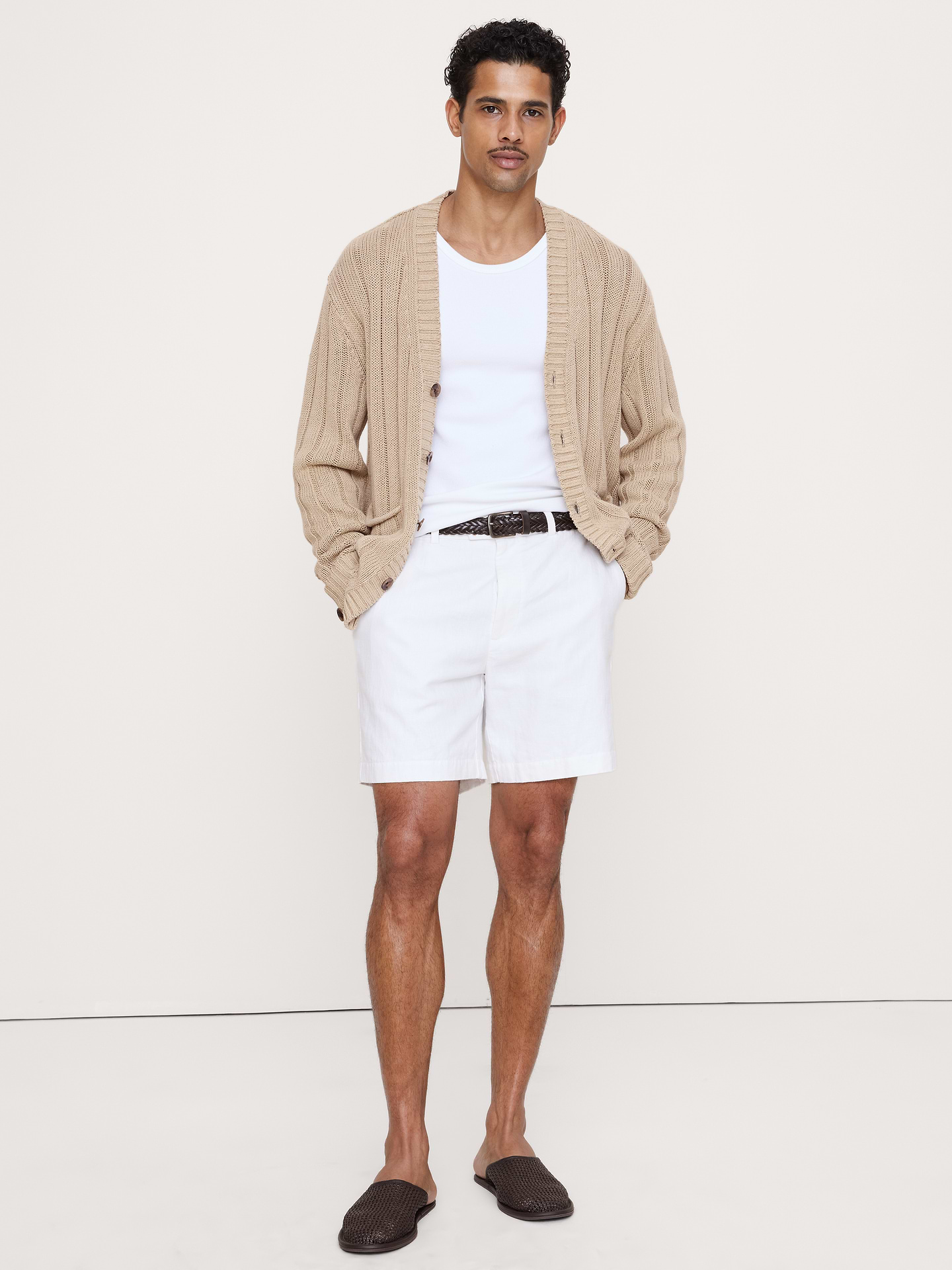 Image number 1 showing, Linen-Cotton Ribbed Cardigan
