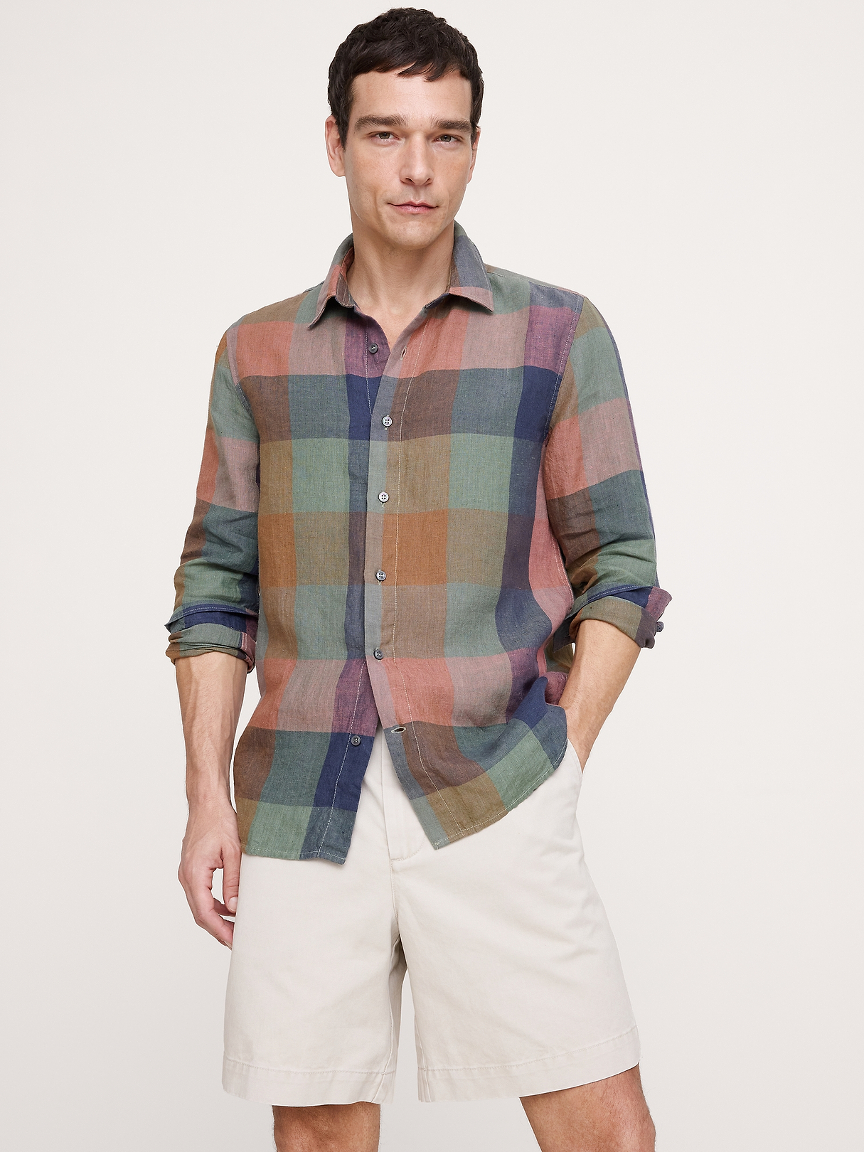 Archive Reissue Standard-Fit Plaid Linen Shirt | Banana Republic