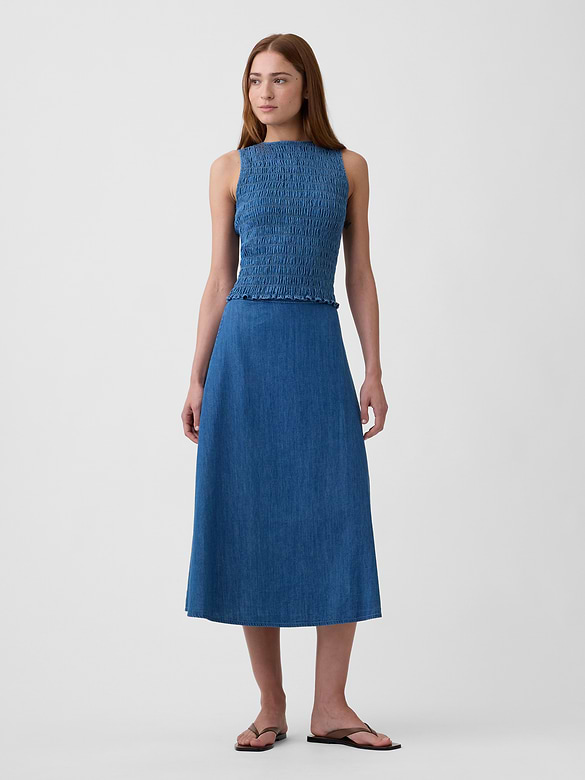 Smocked Sleeveless Boatneck Top