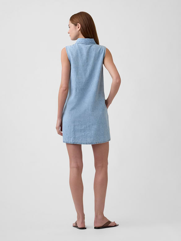 Sleeveless Collared Denim Mini Dress