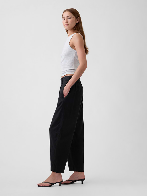 High Rise Linen-Blend Barrel Pants