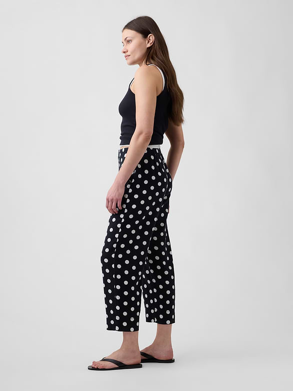 High Rise Linen-Blend Straight Crop Pants