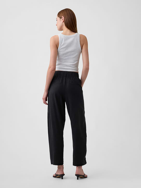 High Rise Linen-Blend Barrel Pants