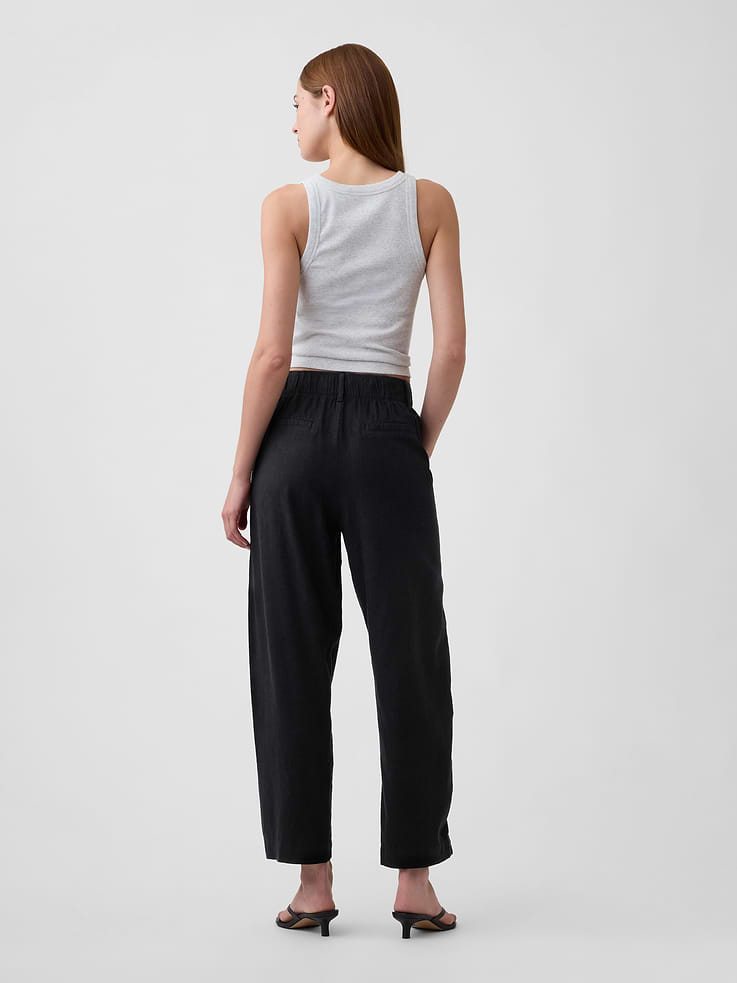 Image number 4 showing, High Rise Linen-Blend Barrel Pants