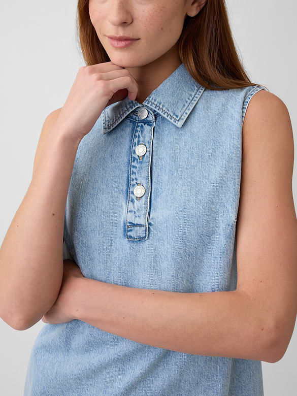 Sleeveless Collared Denim Mini Dress