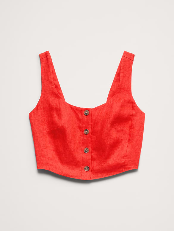 Linen Square-Neck Cropped Tank