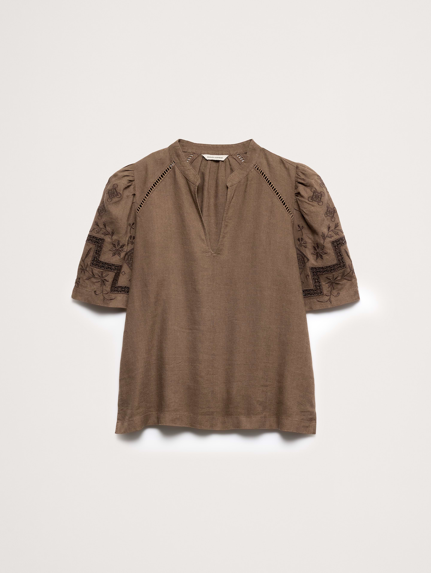 Image number 4 showing, Embroidered Linen Puff-Sleeve Top