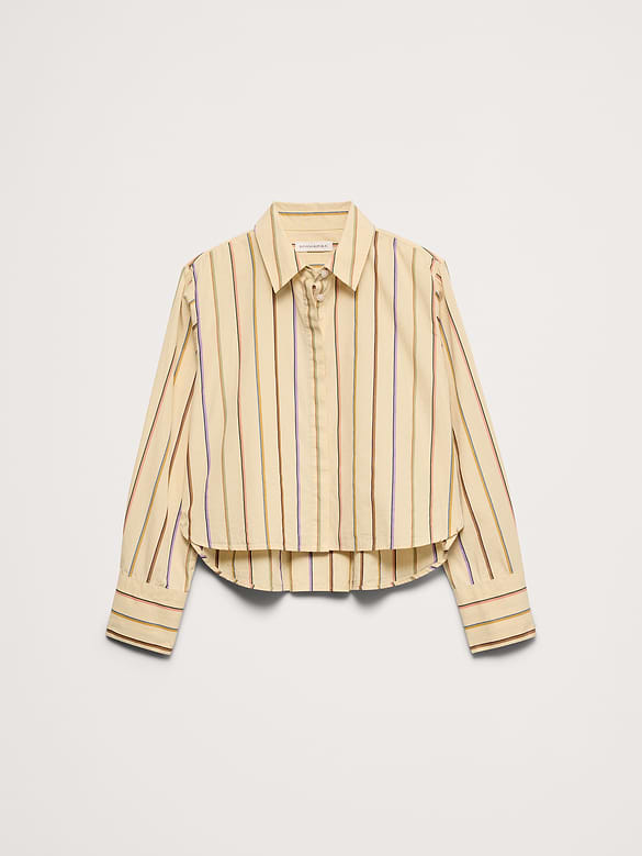 Cropped Cotton Poplin Shirt with Elbow Patches