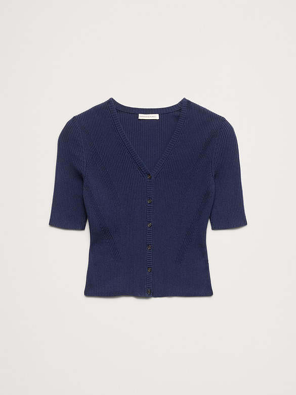 Ribbed Cotton Cropped Cardigan