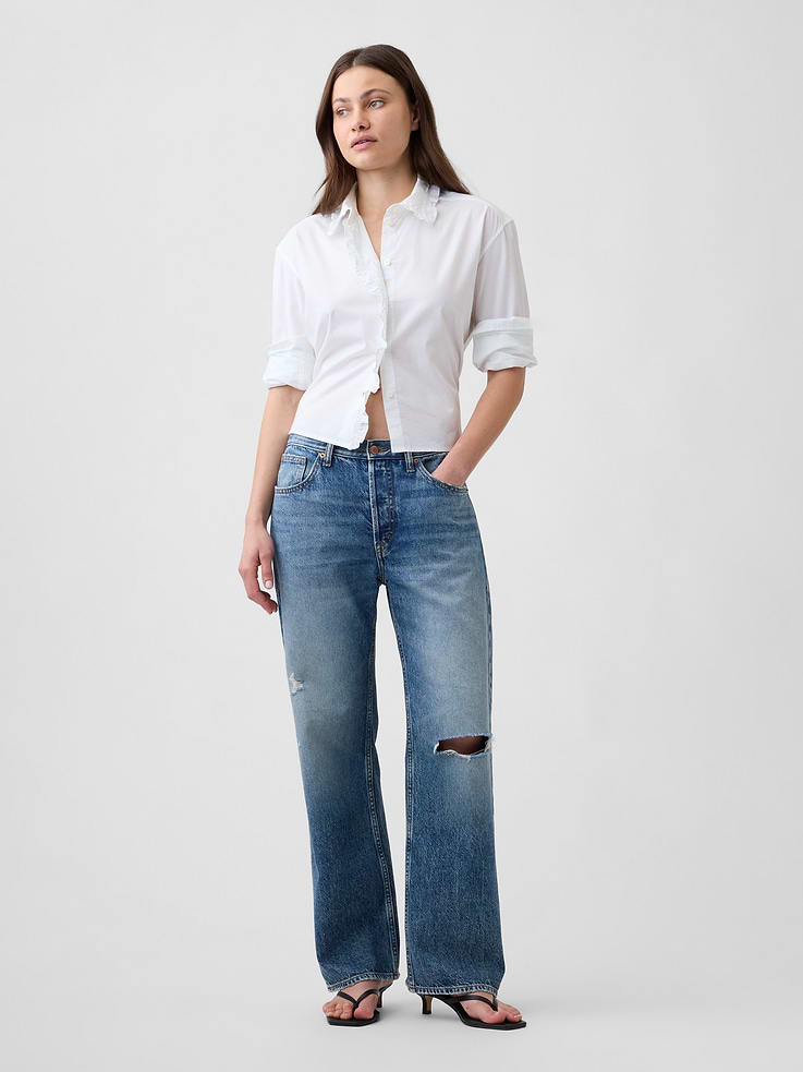 Image 3 of 5, Relaxed Cropped Poplin Shirt
