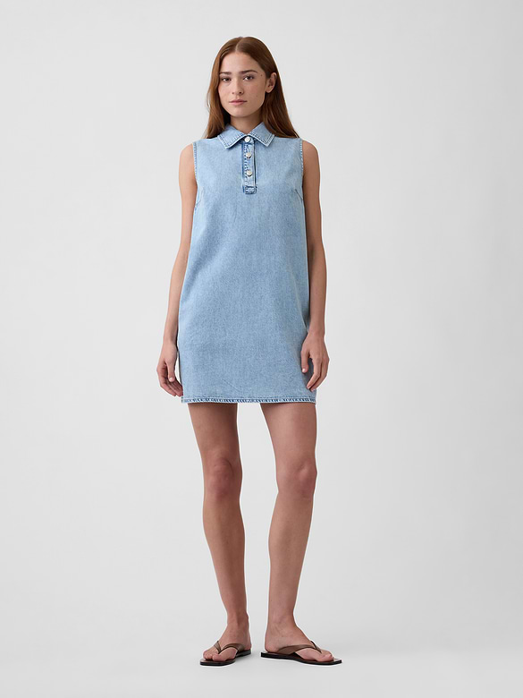 Sleeveless Collared Denim Mini Dress