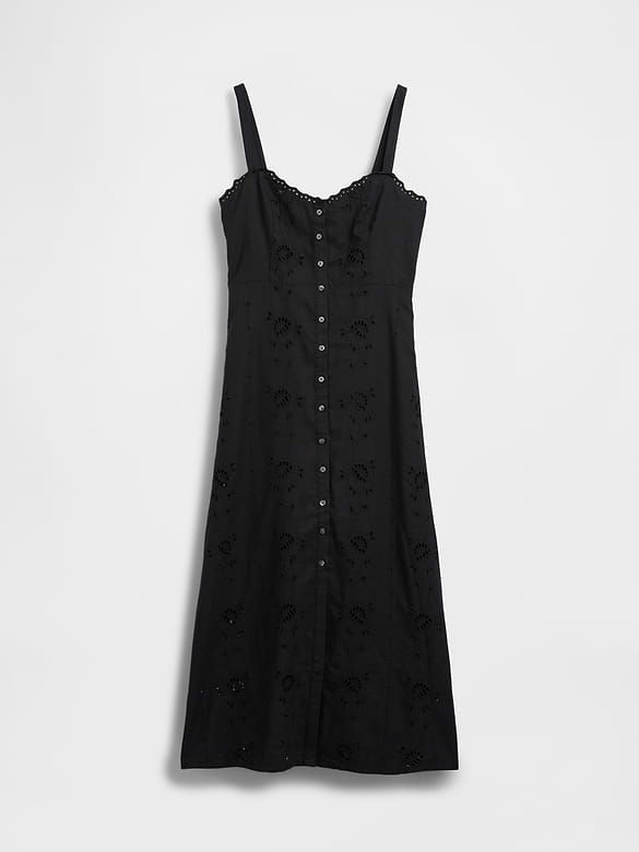 Linen-Blend Embroidered Cami Maxi Dress