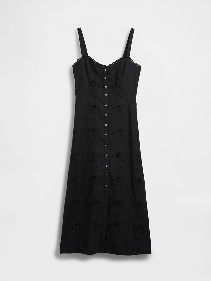 Image number 5 showing, Linen-Blend Embroidered Cami Maxi Dress