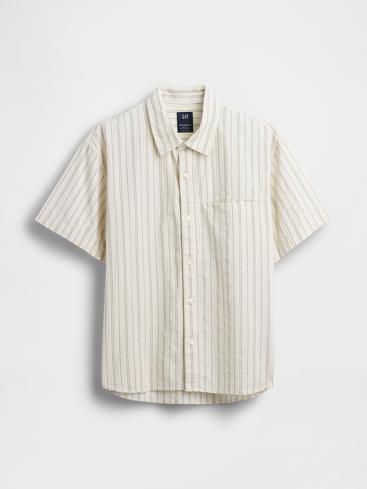 Seersucker Stripe Relaxed Curved-Hem Shirt | Gap