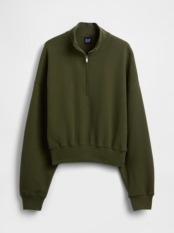 Textured Cotton Oversized Half-Zip Pullover
