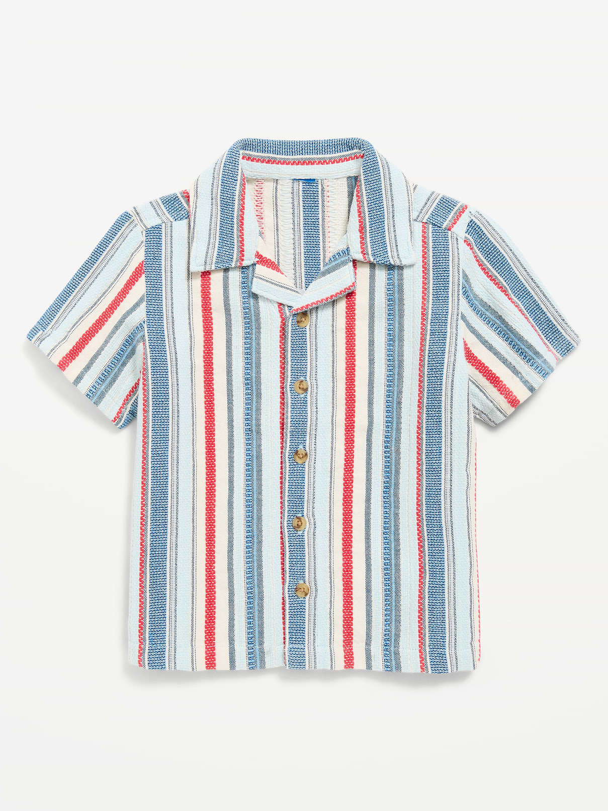 Image number 1 showing, Short-Sleeve Striped Textured Shirt for Toddler Boys