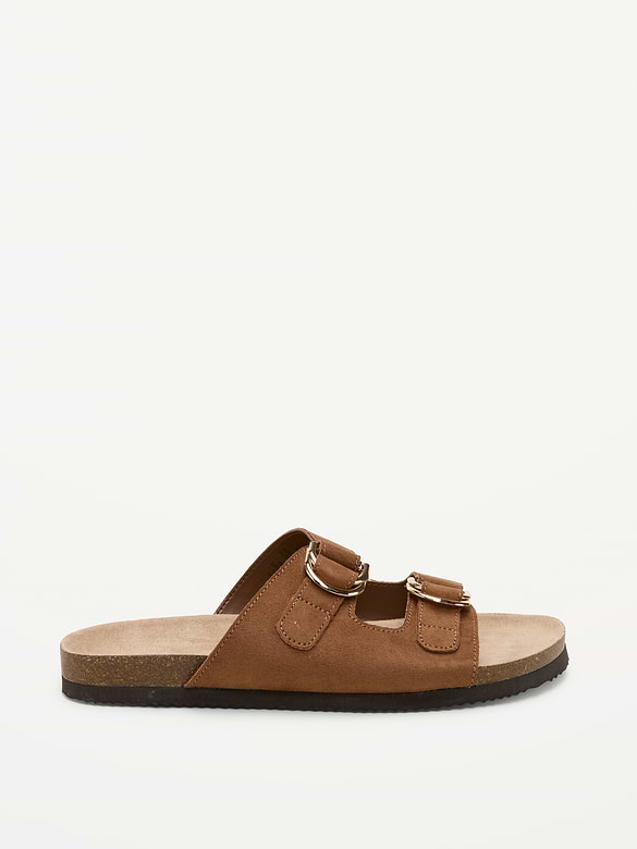 Faux-Suede Double-Strap Slide Sandals for Women