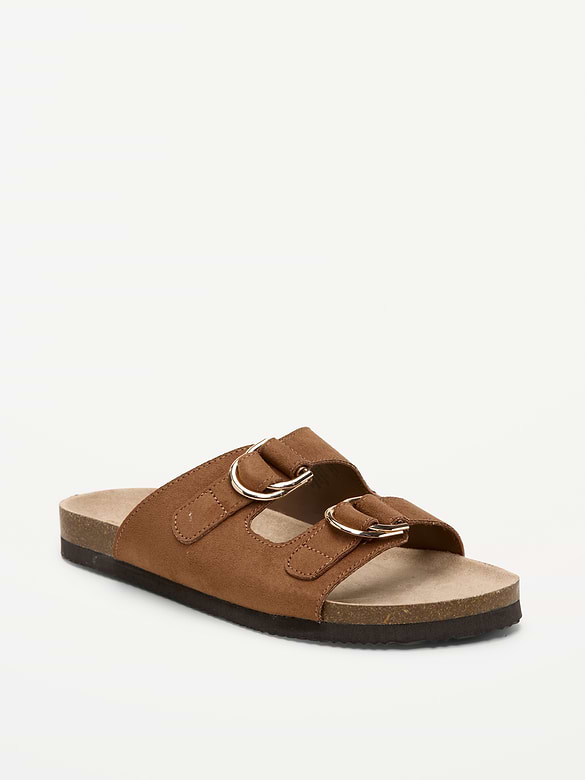 Faux-Suede Double-Strap Slide Sandals for Women