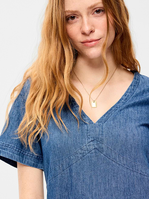 aje colorado denim mini dress Aura | Sea Spray Wash Color:Marlis Print tone button closures for googleshopping Navy Dress With Denim