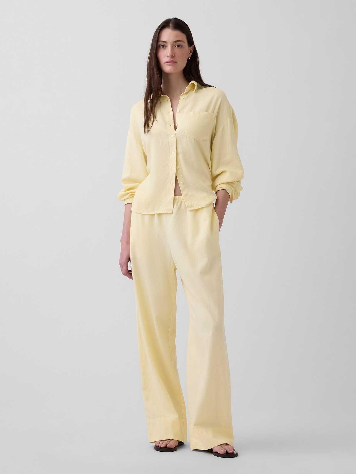 Linen-Blend Easy Wide-Leg Pants