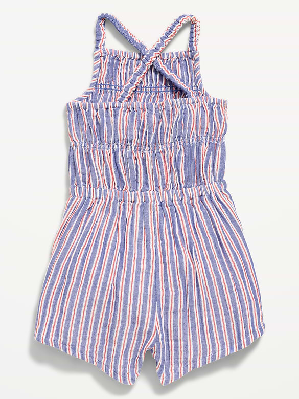 Sleeveless Double-Weave Smocked Romper for Toddler Girls