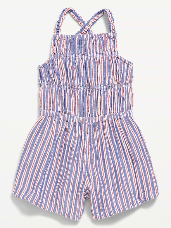 Sleeveless Double-Weave Smocked Romper for Toddler Girls