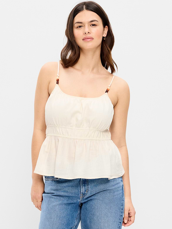 Camisole à bretelles perlées et taille smockée