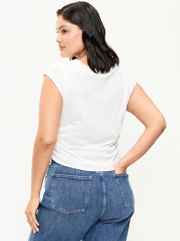 Cap-Sleeve Shirred Side Top
