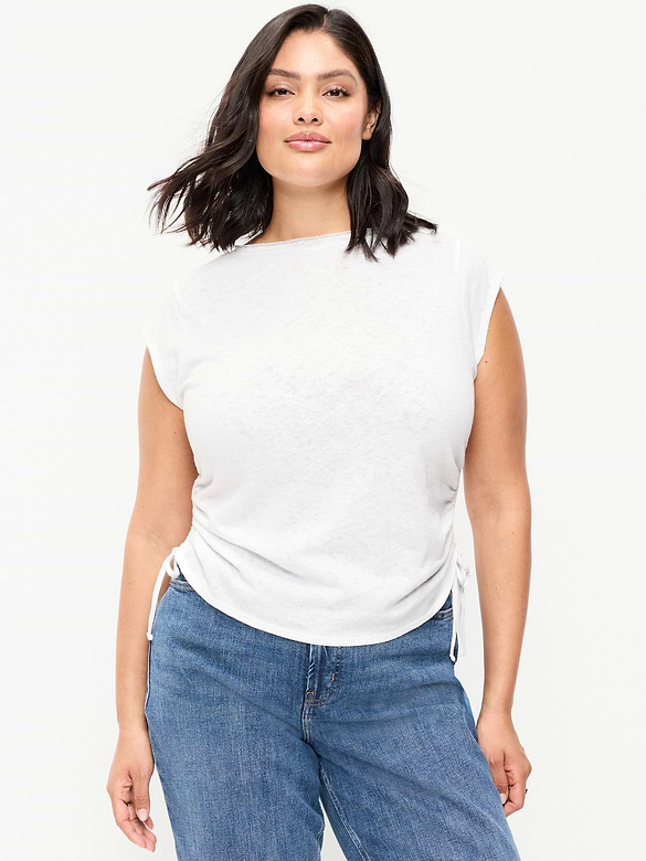 Cap-Sleeve Shirred Side Top