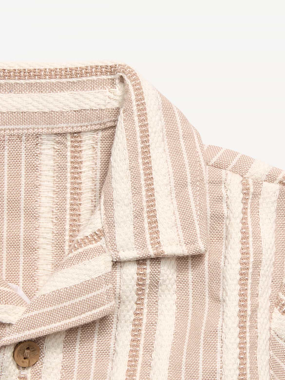 Short-Sleeve Textured Striped Shirt and Shorts Set for Baby