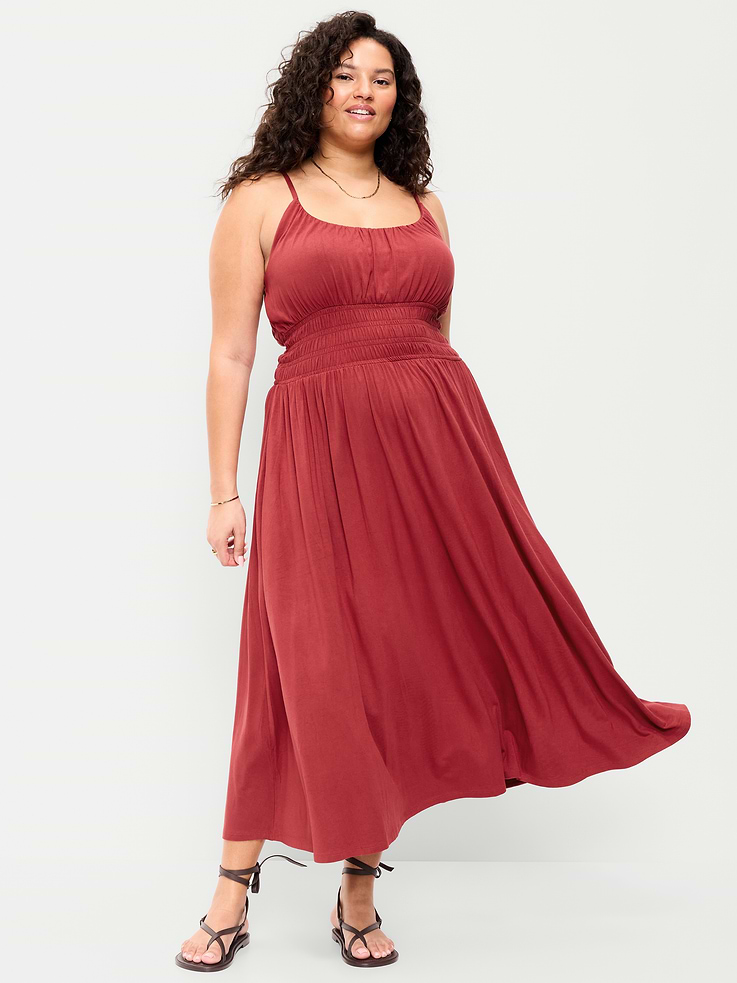 L'image numéro 9 présente Robe mi-longue ajustée et évasée en jersey à taille smockée