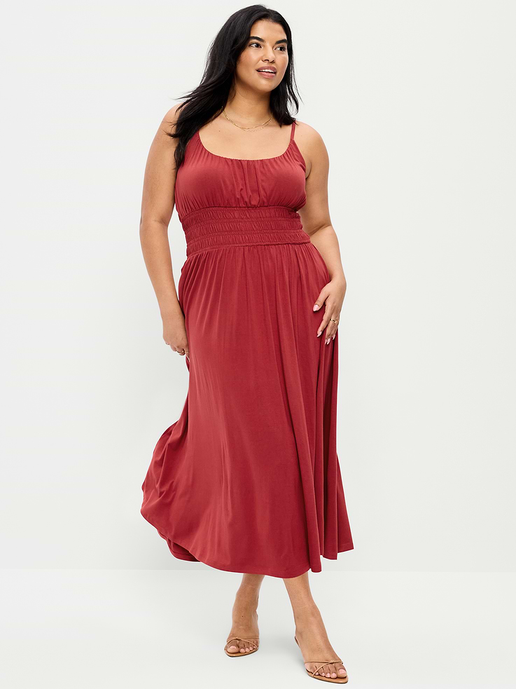 L'image numéro 7 présente Robe mi-longue ajustée et évasée en jersey à taille smockée