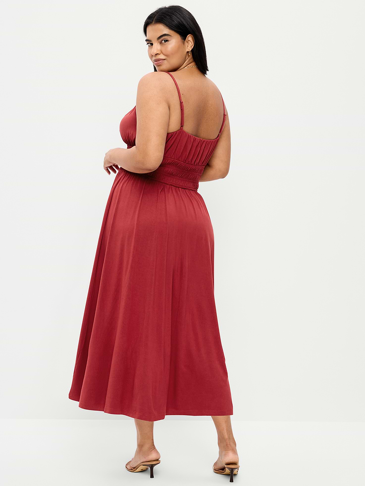 L'image numéro 8 présente Robe mi-longue ajustée et évasée en jersey à taille smockée