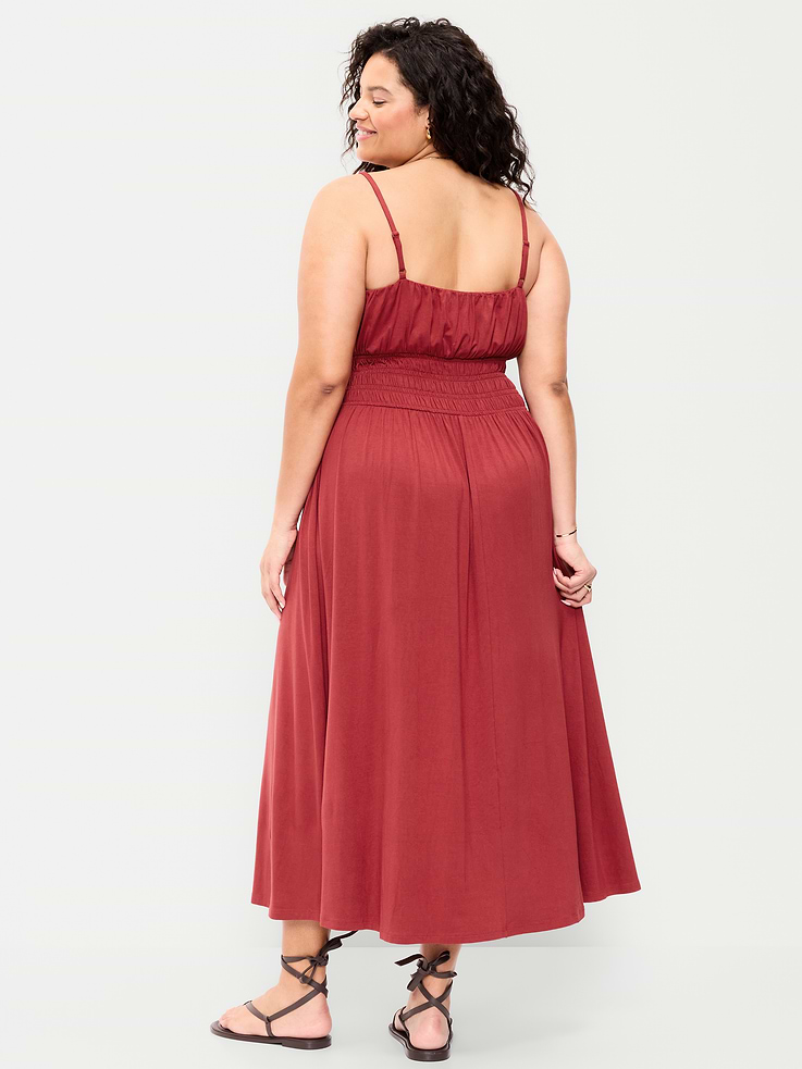 L'image numéro 10 présente Robe mi-longue ajustée et évasée en jersey à taille smockée
