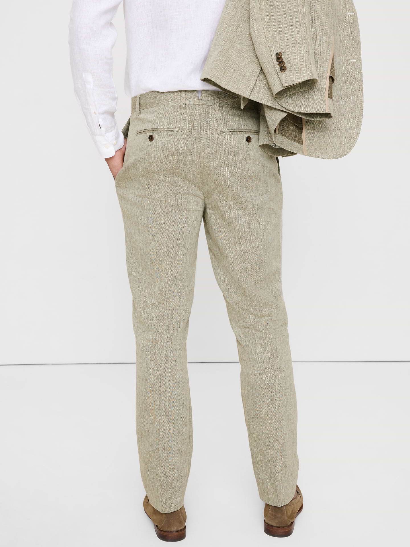 Image number 3 showing, Tailored Slim-Fit Green Linen-Cotton Suit Pant