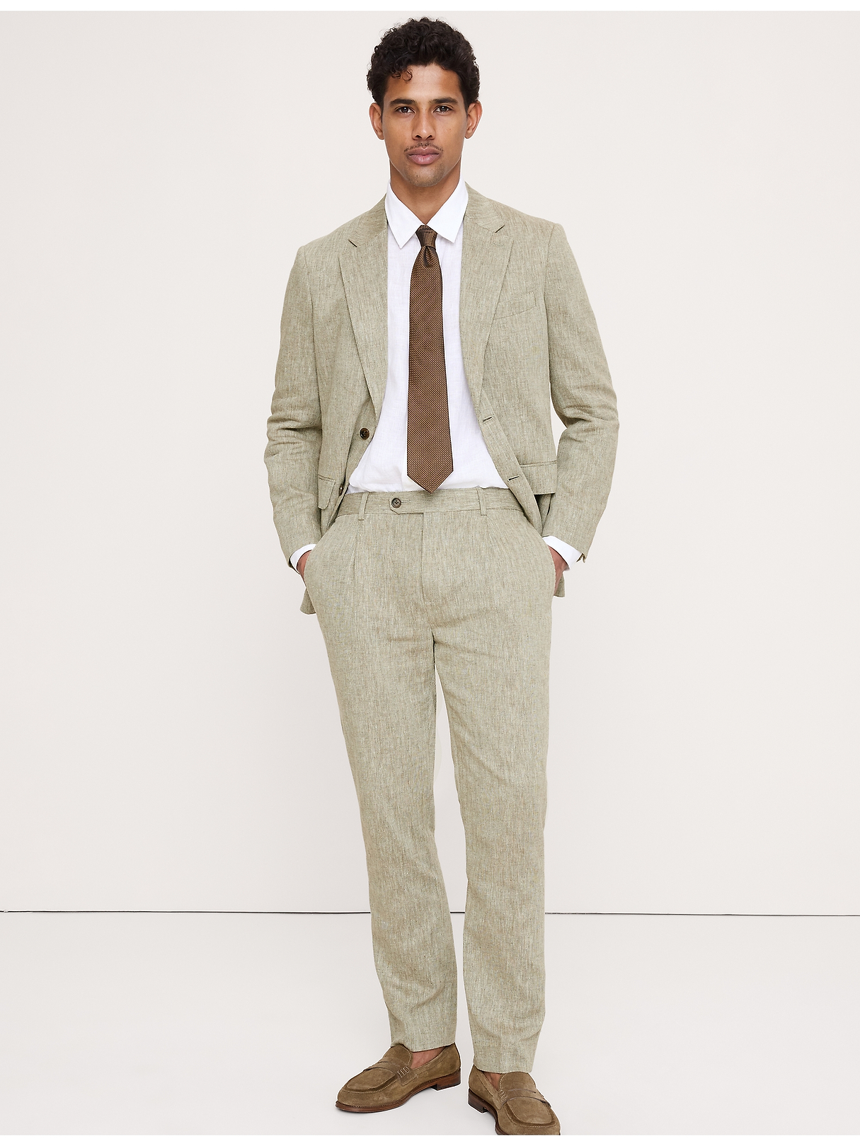 Tailored Slim-Fit Green Linen-Cotton Suit Pant | Banana Republic