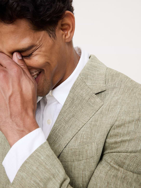 Tailored Slim-Fit Green Linen-Cotton Suit Jacket