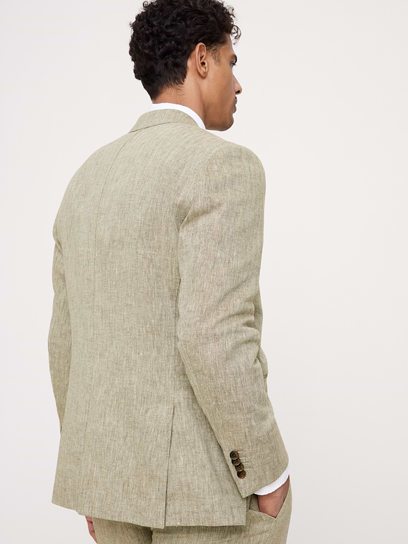 Tailored Slim-Fit Green Linen-Cotton Suit Jacket