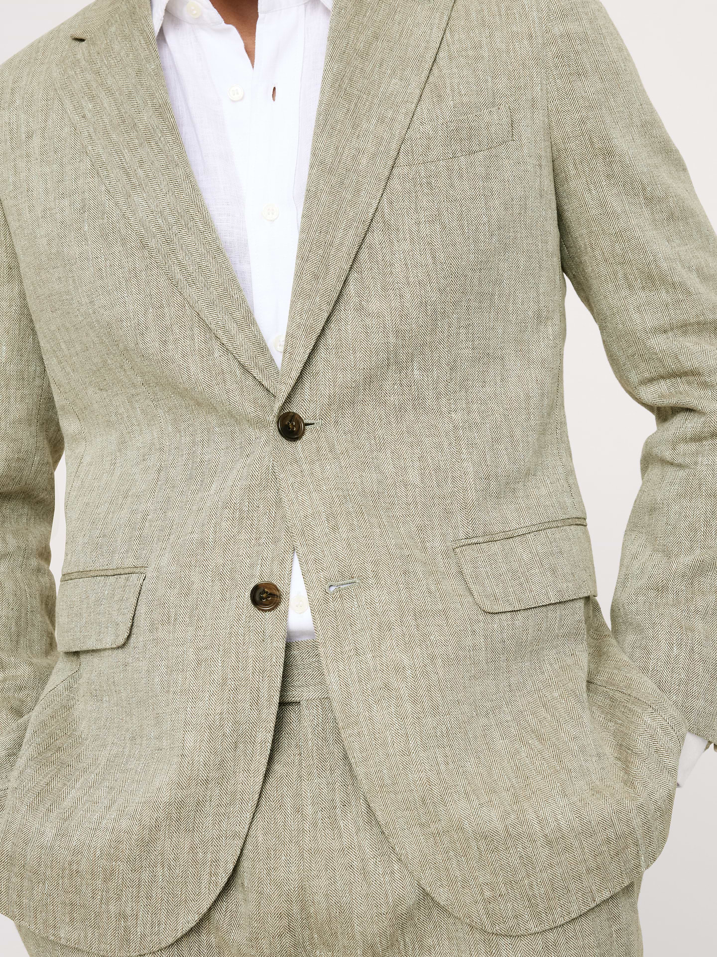 Image number 4 showing, Tailored Slim-Fit Green Linen-Cotton Suit Jacket