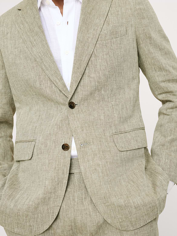 Tailored Slim-Fit Green Linen-Cotton Suit Jacket