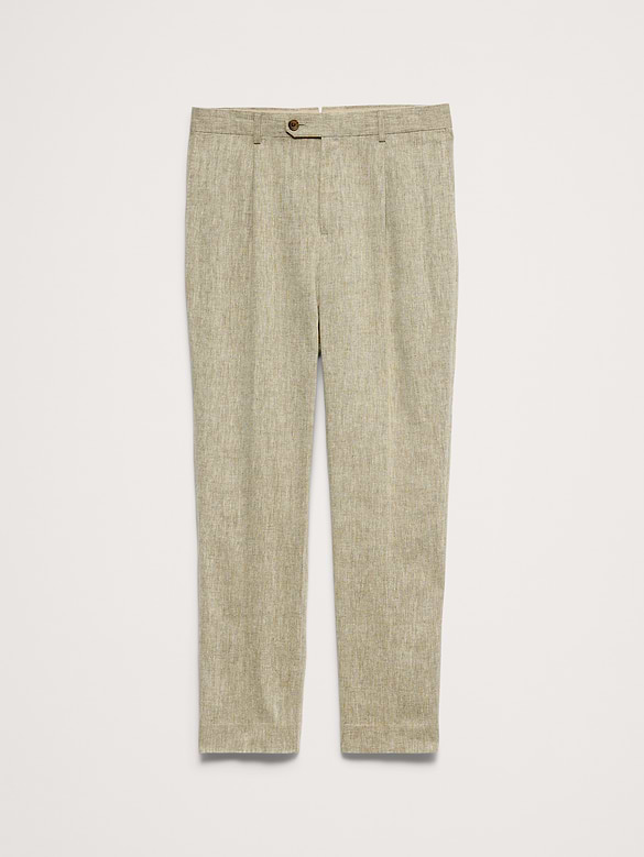 Pantalon de complet raffiné de coupe étroite en lin et coton vert