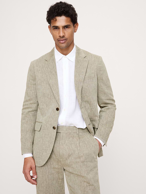 Tailored Slim-Fit Green Linen-Cotton Suit Jacket