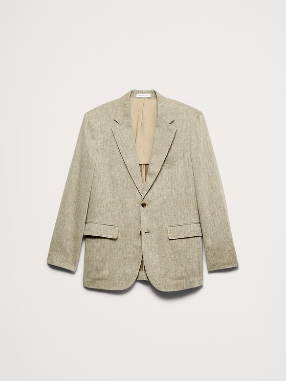 Tailored Slim-Fit Green Linen-Cotton Suit Jacket