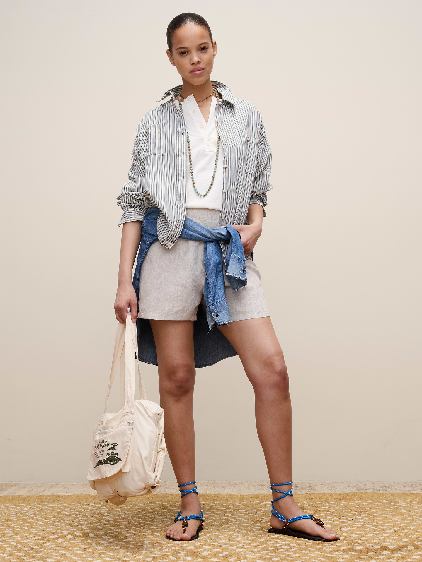 Image number 1 showing, Archive Reissue Ticking Shirt in Cotton-Hemp
