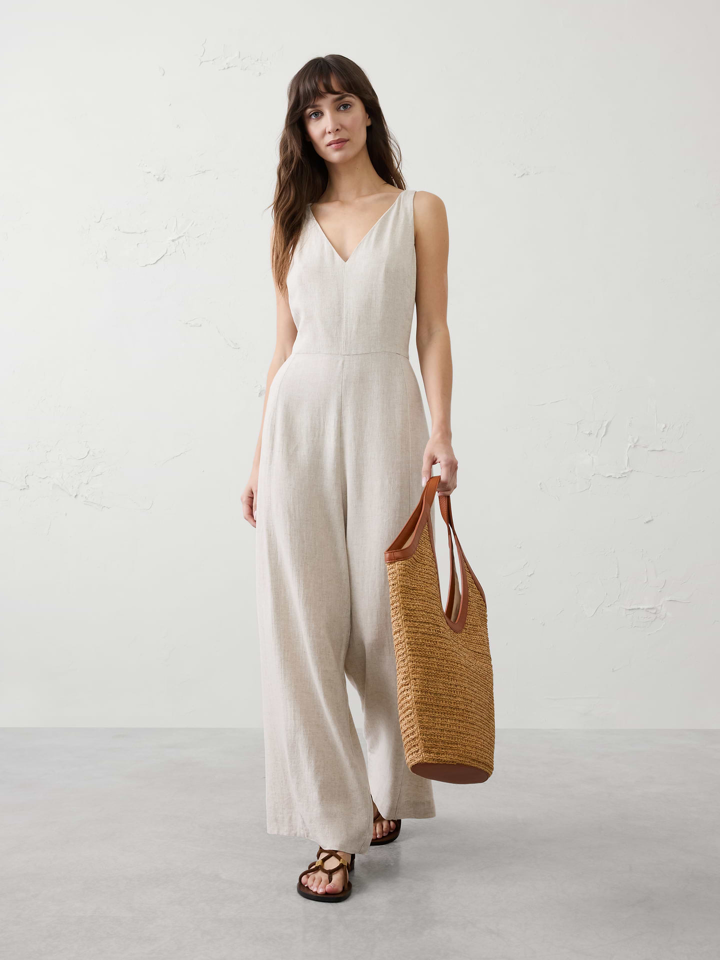 Image number 1 showing, Linen-Blend V-Neck Jumpsuit