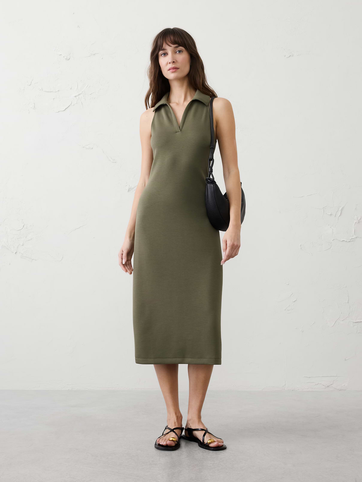 banana republic factory halter dress Soft Touch Midi filter-color:White/Ivory